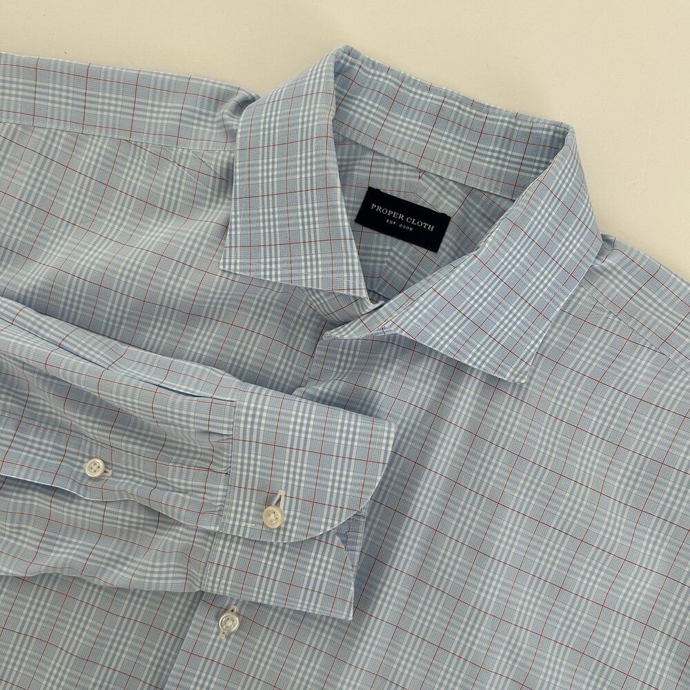 Proper Cloth Mens XL Long Sleeve Button Down Shirt Blue Plaid 100% Cotton